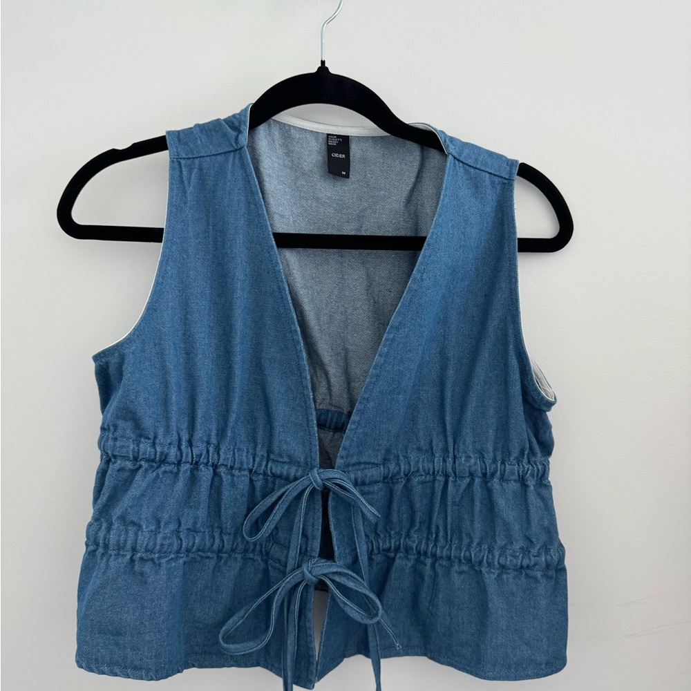 Cider Denim Tie-Front Sleeveless Top - Blue